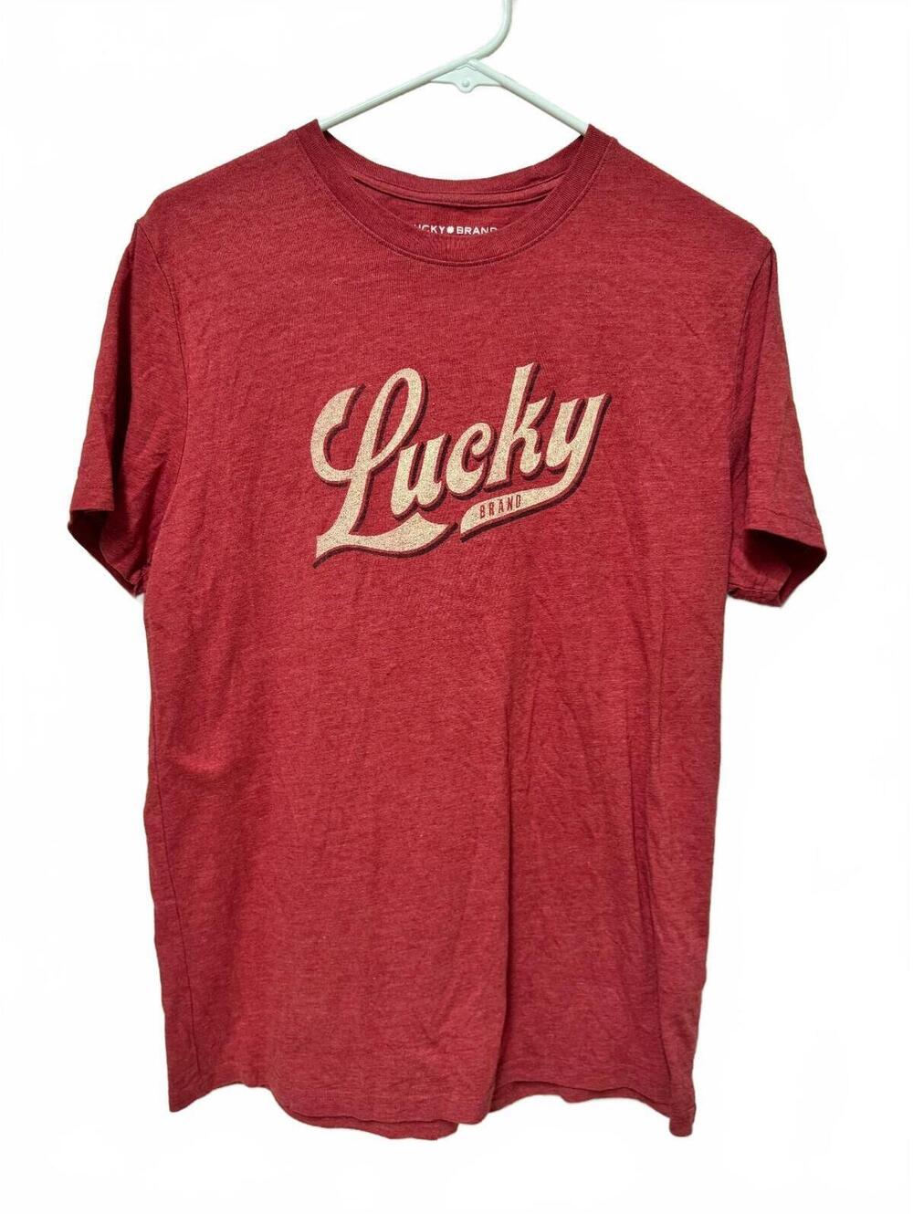 Lucky Brand Men Red Heathered Graphic T-Shirt Medium Short Sleeve